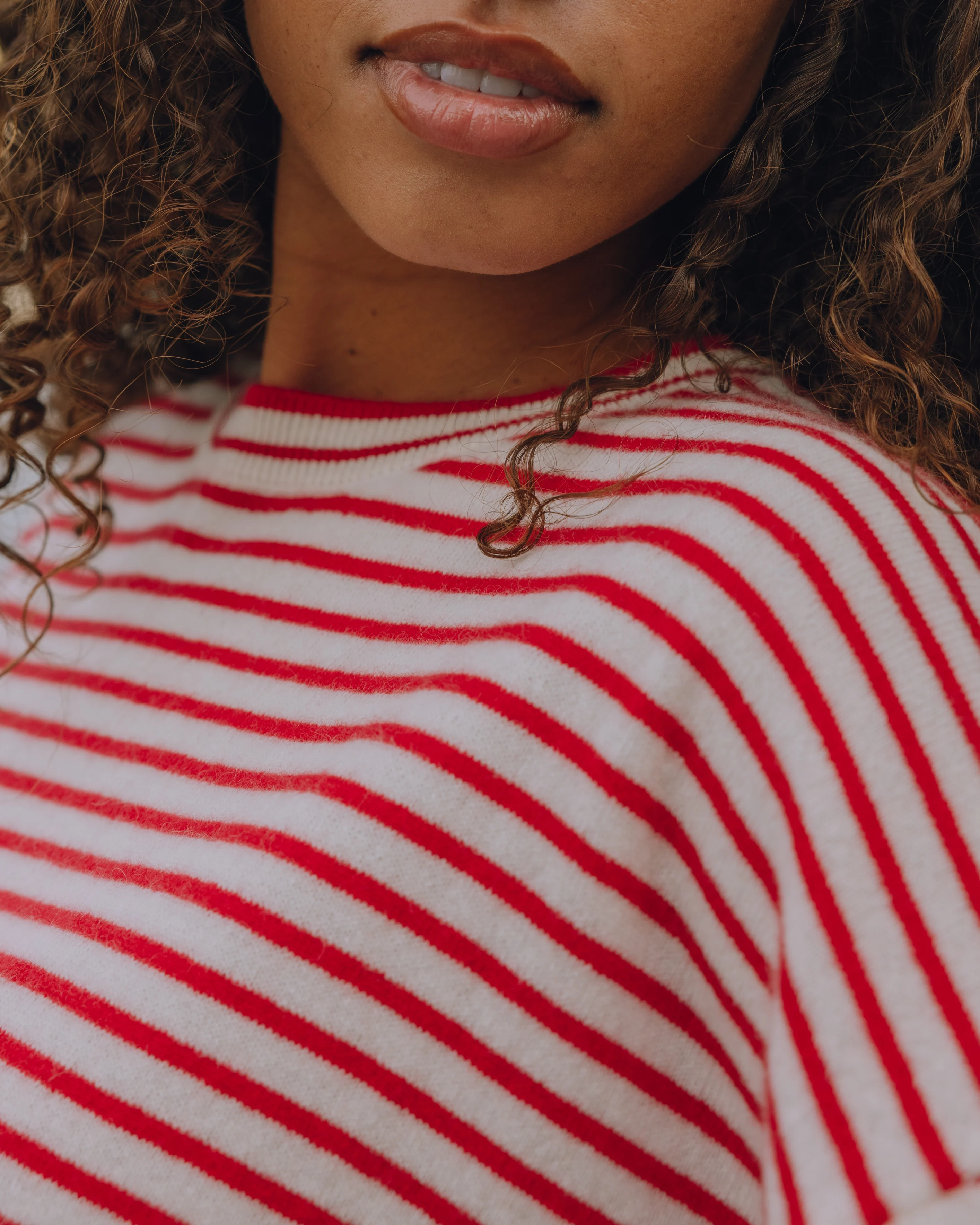 Cashmere Cropped Sleeve - Red + White Stripe - Image 3