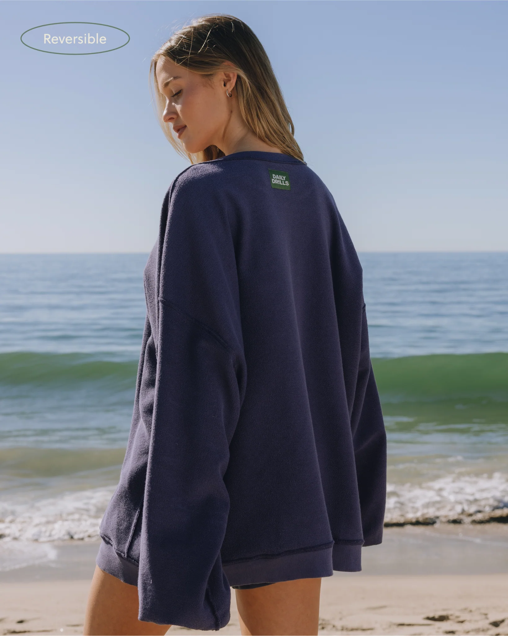 Unisex Oversized Crew - Navy - Image 3
